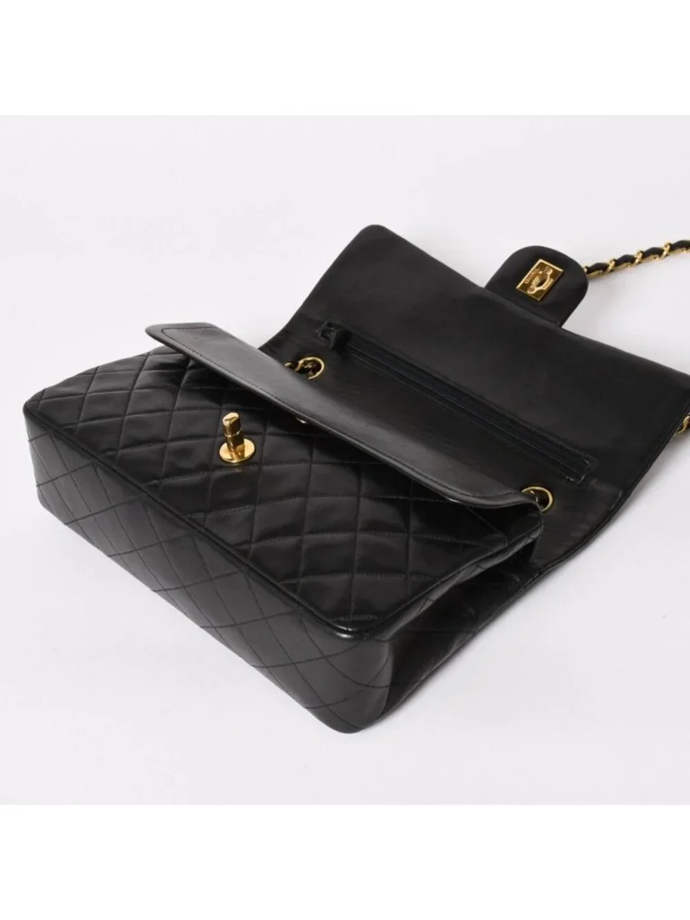 Chanel Quilted 25 Double Flap Chain Shoulder Bag Lambskin CC Logo Black